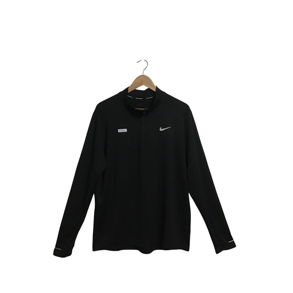 Nike 1/4 Zip Running Top Mens Medium Black Dri-FIT FB8558-010 Reflective Graphic